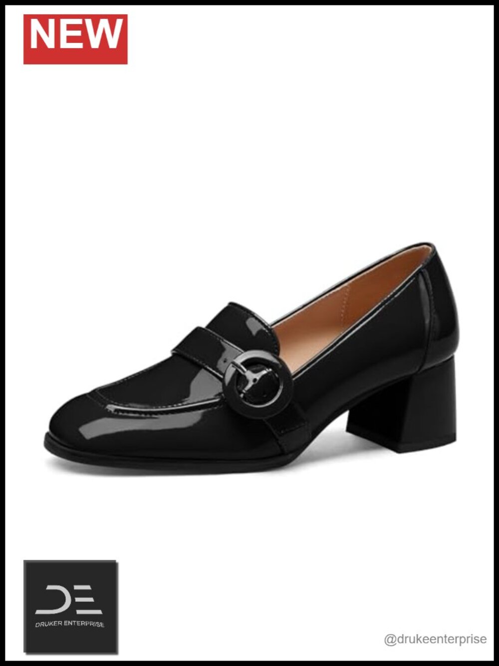 Chunky Block Heel Loafers Square Toe Slip-On Patent Leather Pumps Women